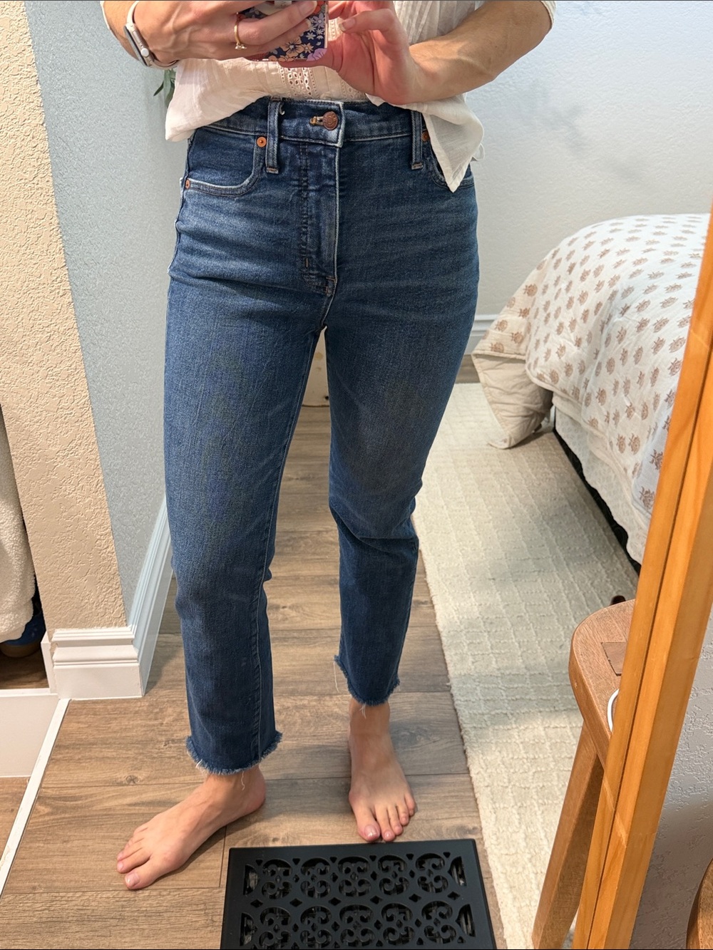 Madewell Slim Demi-Boot High-Rise Straight Crop Women’s Jeans in Dark Blue
